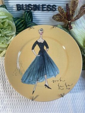 Fashion Illustration Decorative Plate in Mustard & Teal